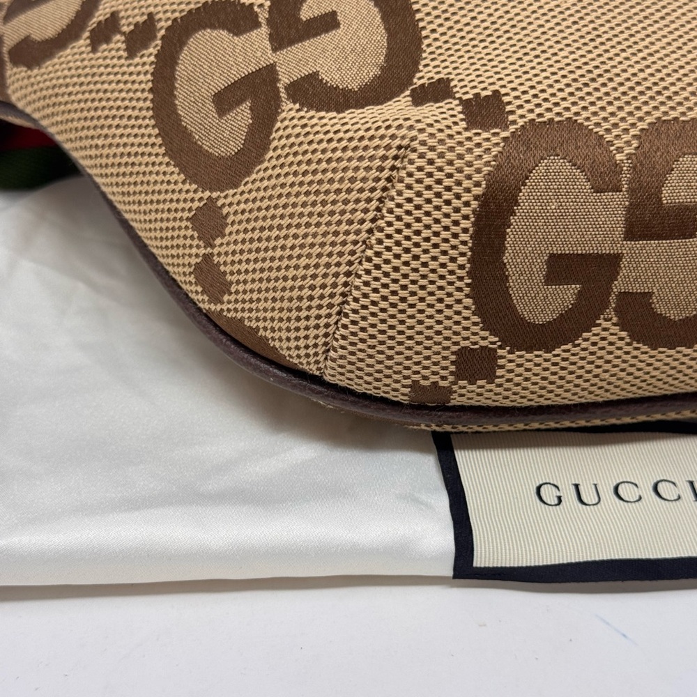 💯Authentic GUCCI Monogram Jumbo GG Textured Dollar Calf Skin Web Belt/Body Bag - Picture 6 of 11